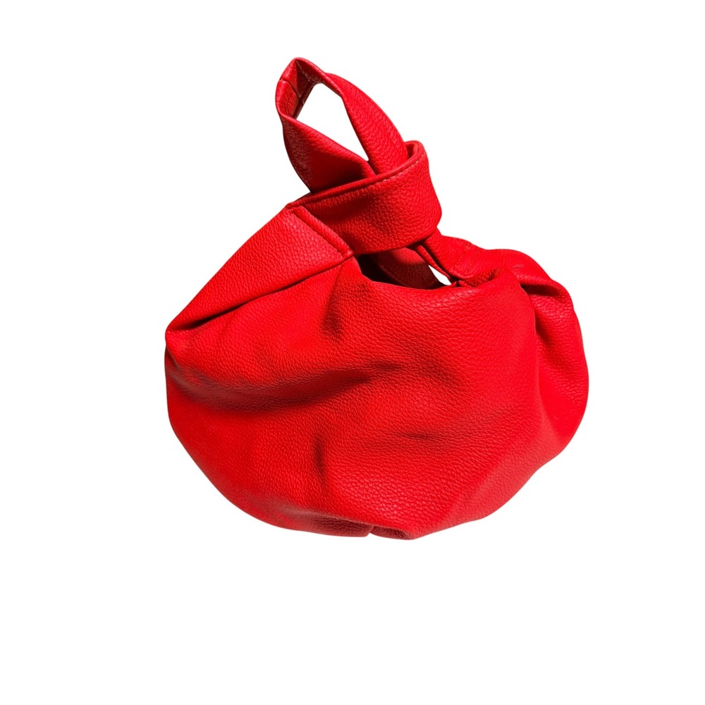 Amazon Basic Red Pebbled Faux Leather Japanese Knot Bag Slouchy Wristlet Clutch